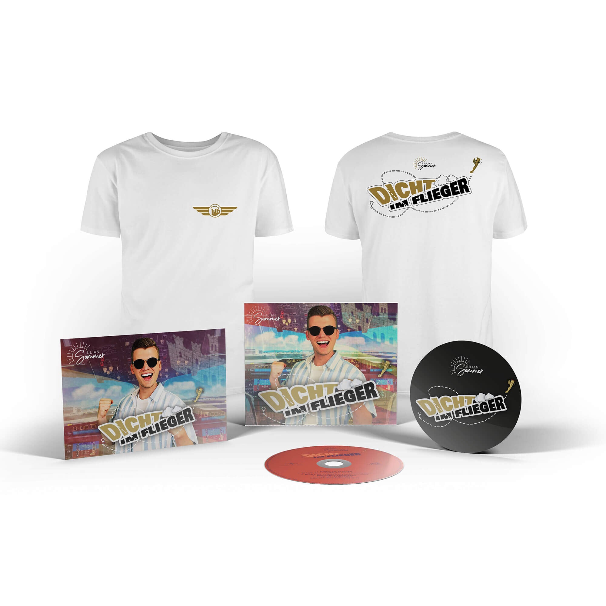 Julian Sommer Dicht im Flieger CD + Shirt + Sticker + Autogrammkarte 123986