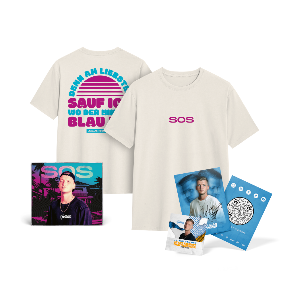 Julian Sommer SOS CD + T-Shirt Weiß + Signierte Karte + Sticker 404521